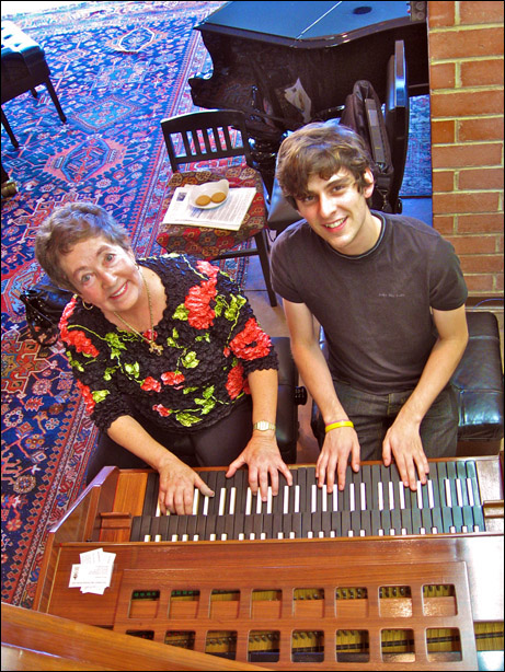 Sally Mosher with Chris Lewis at the Neupert 'Bach'